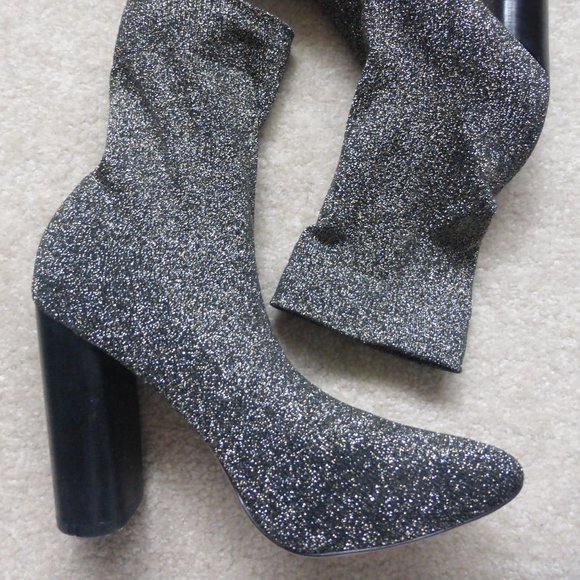 ALDO sparkly black gold soft metallic knit sock mid-ankle boots - Picture 2 of 9